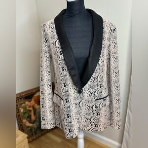Free People Modern Femme textured blazer snakeskin print w satin shawl collar M